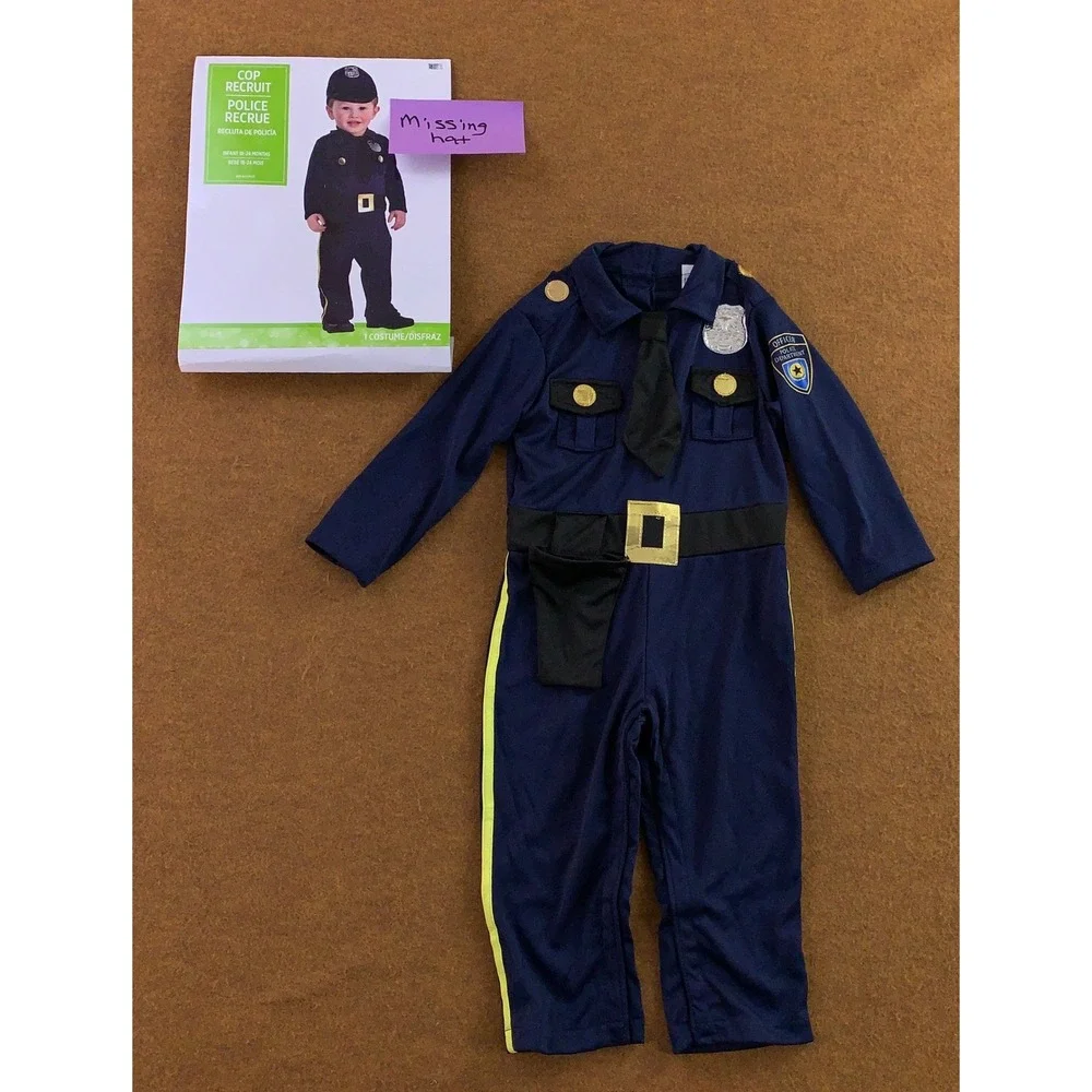 Cop Recruit Infant 18-24 Months Navy Blue Police Officer Costume Jumpsuit New